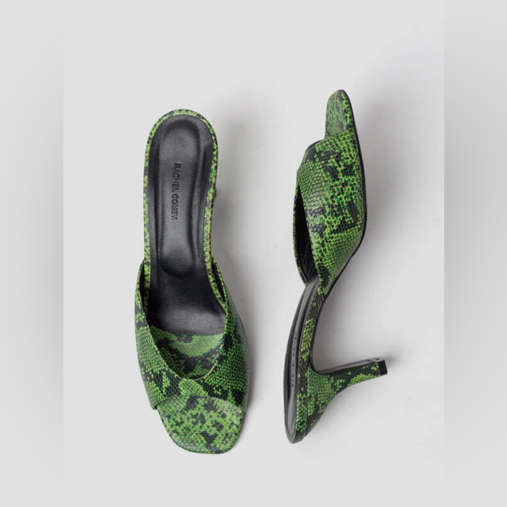 Rachel Comey Vibrant Green Snake Print Kitten Heels